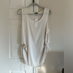Ann Taylor Vertical Black and Cream Striped Tank Top